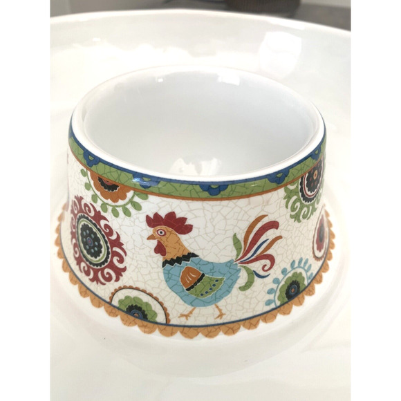 222 FIFTH Suzani Rooster 1 Piece Chip & Dip Serving Bowl Platter 14" Floral EUC - Picture 8 of 14